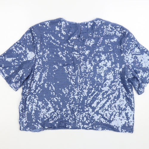 Marks and Spencer Women's Blue Sequin Cropped T-Shirt Size 14