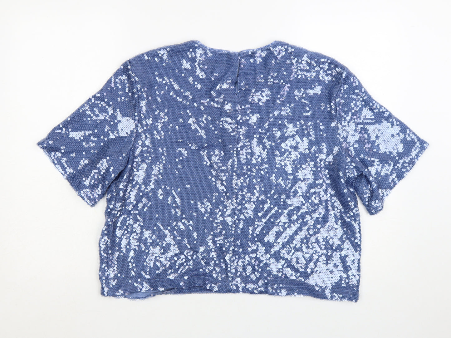 Marks and Spencer Women's Blue Sequin Cropped T-Shirt Size 14