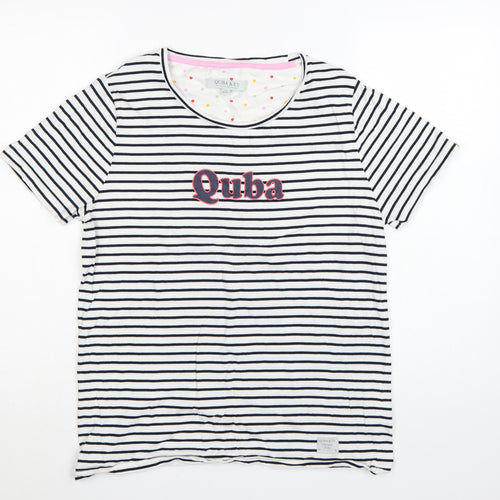 Quba & Co. Womens White Striped Nautical Cotton T-Shirt Size 16