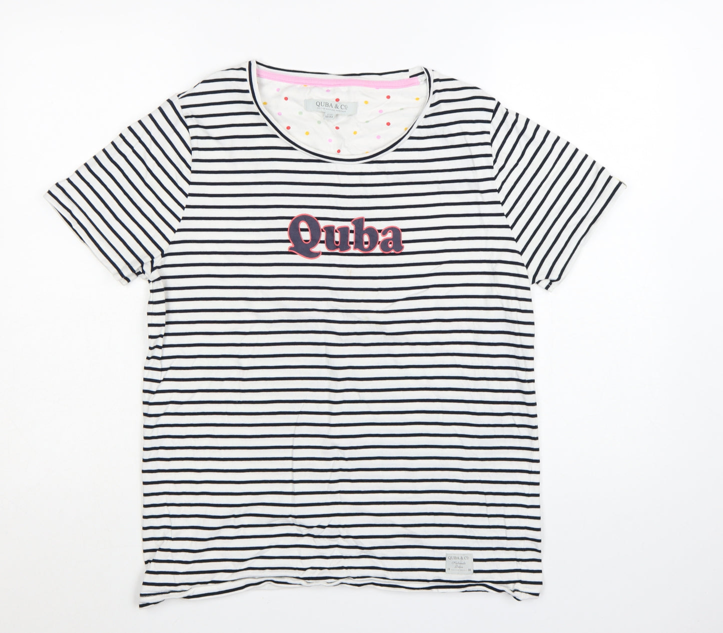 Quba & Co. Womens White Striped Nautical Cotton T-Shirt Size 16