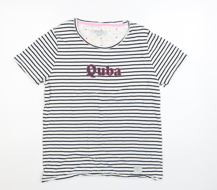 Quba & Co. Womens White Striped Nautical Cotton T-Shirt Size 16