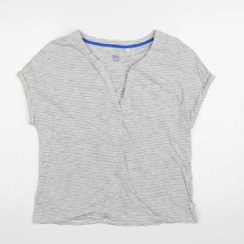 Boden Women's Grey Striped Short Sleeve Cotton T-Shirt Medium