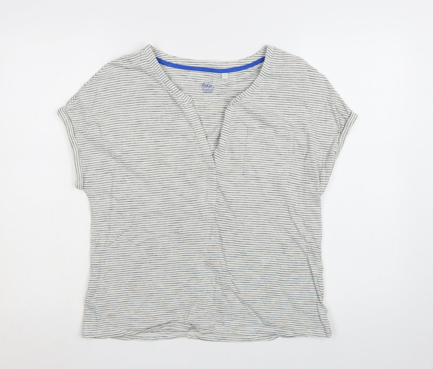 Boden Women's Grey Striped Short Sleeve Cotton T-Shirt Medium