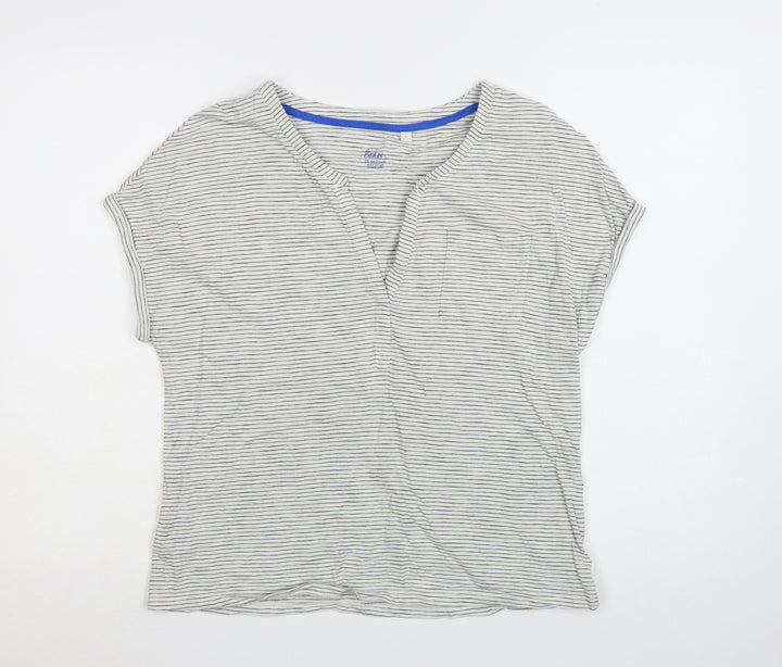 Boden Women's Grey Striped Short Sleeve Cotton T-Shirt Medium