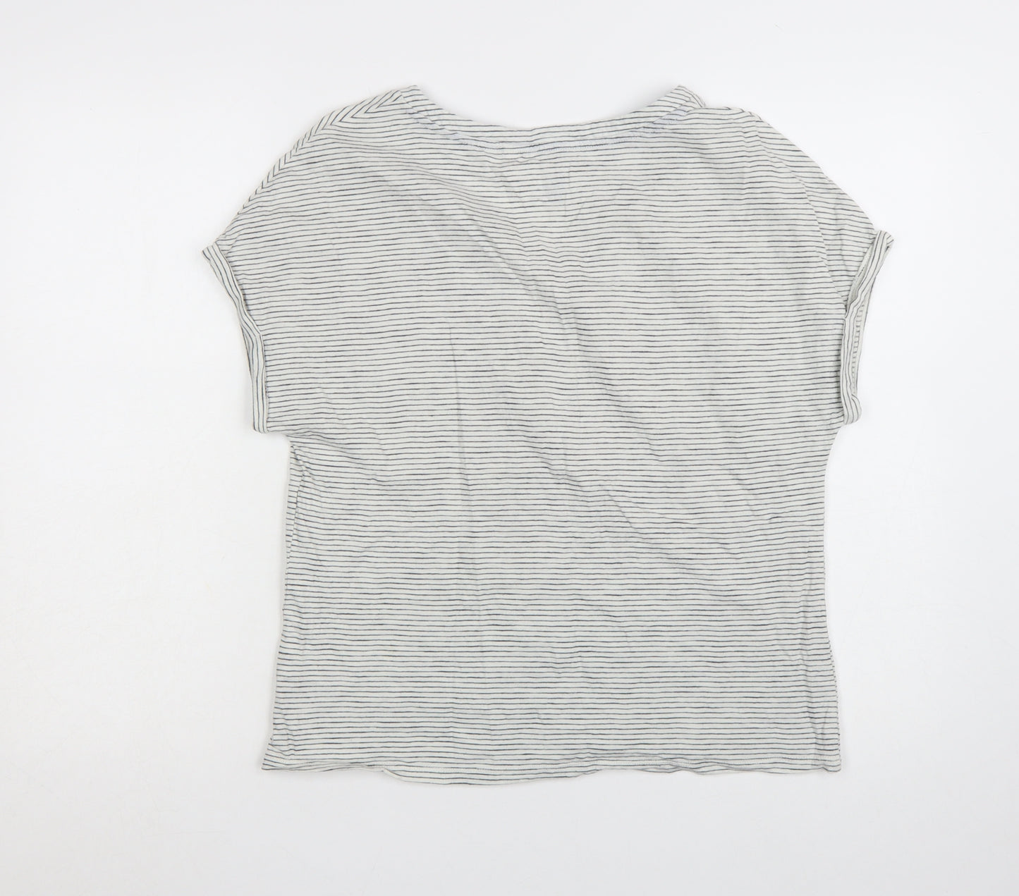 Boden Women's Grey Striped Short Sleeve Cotton T-Shirt Medium