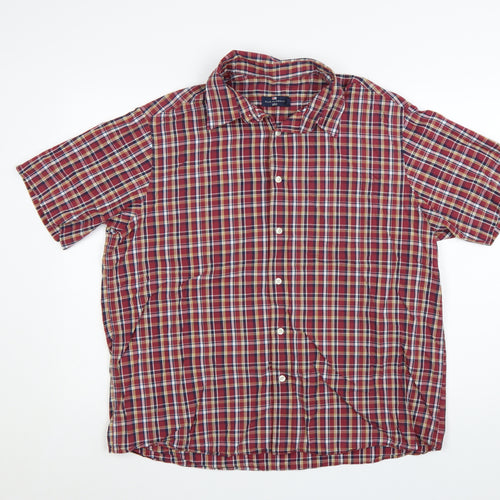 Marks and Spencer Men's Red Check Cotton Blend Short Sleeve Shirt XL