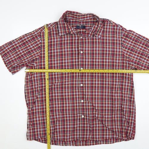 Marks and Spencer Men's Red Check Cotton Blend Short Sleeve Shirt XL
