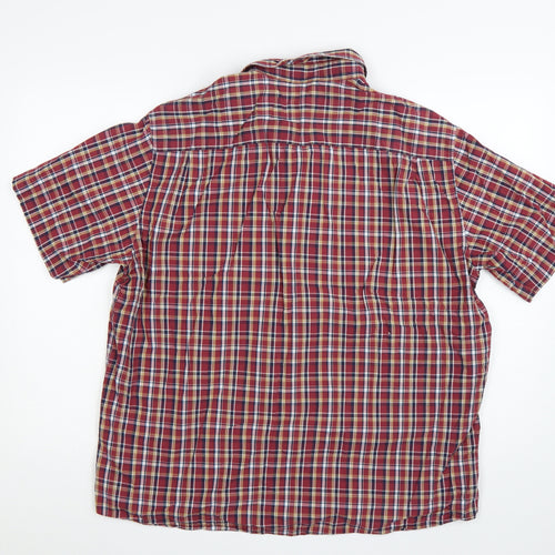 Marks and Spencer Men's Red Check Cotton Blend Short Sleeve Shirt XL