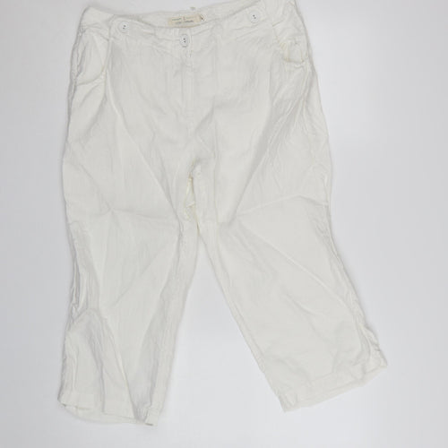 Seasalt Cornwall Women’s White Linen Cropped Trousers Size 12 Summer Casual