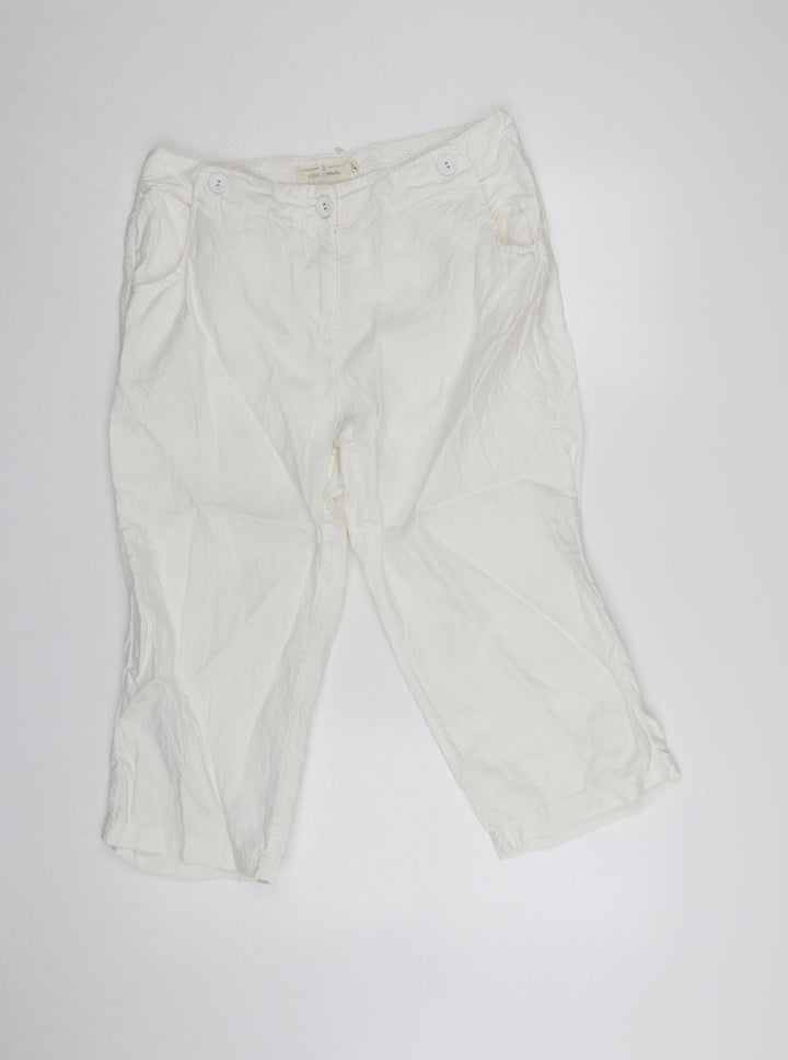 Seasalt Cornwall Women’s White Linen Cropped Trousers Size 12 Summer Casual