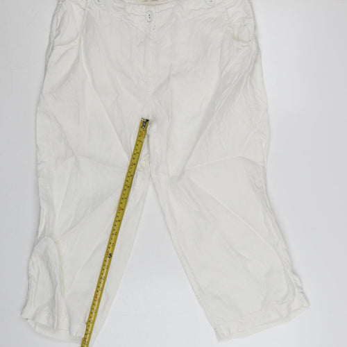 Seasalt Cornwall Women’s White Linen Cropped Trousers Size 12 Summer Casual