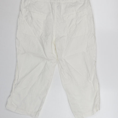 Seasalt Cornwall Women’s White Linen Cropped Trousers Size 12 Summer Casual