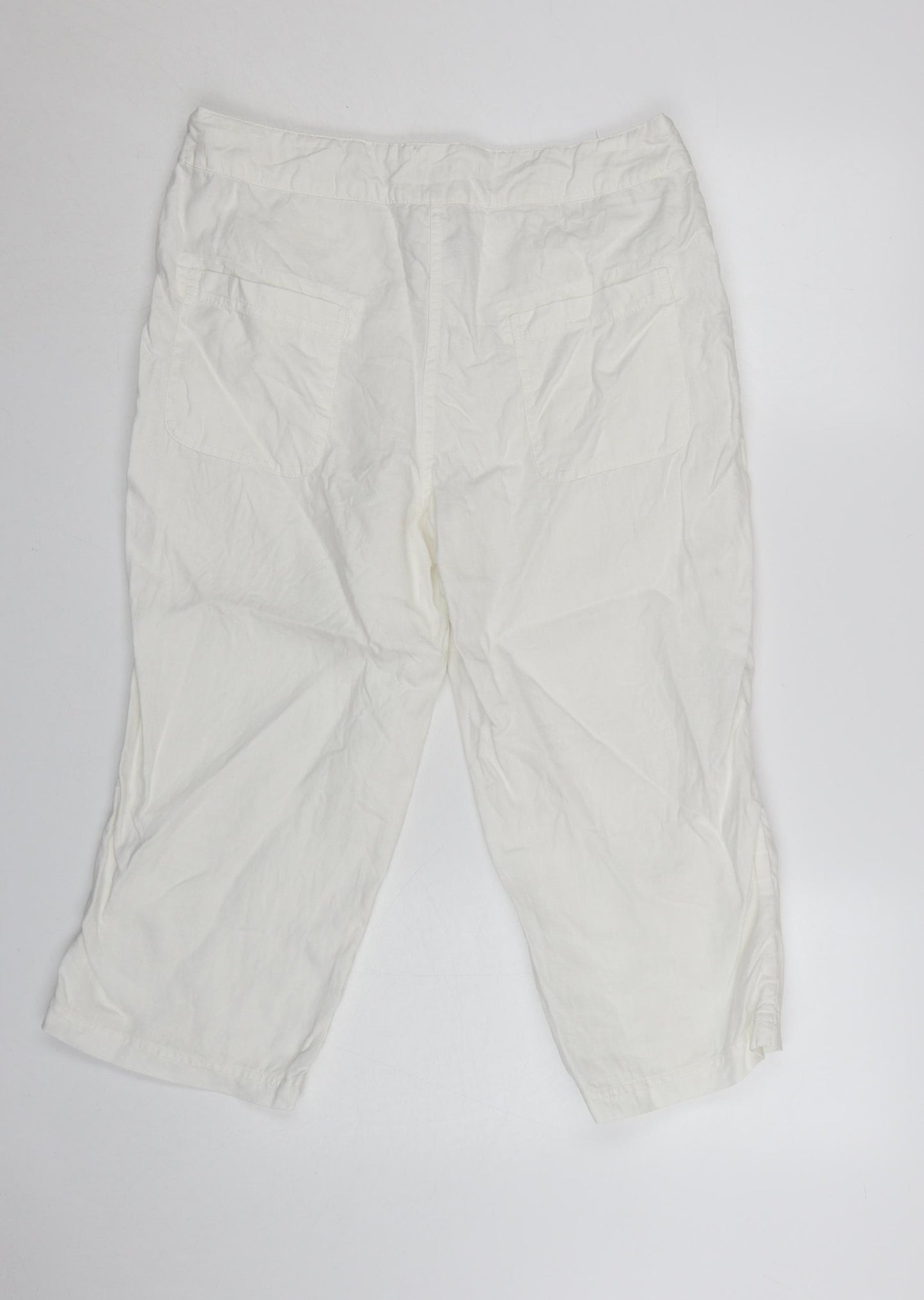 Seasalt Cornwall Women’s White Linen Cropped Trousers Size 12 Summer Casual