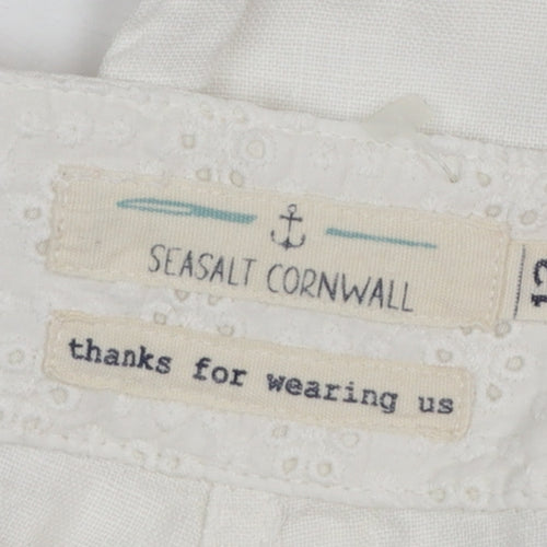 Seasalt Cornwall Women’s White Linen Cropped Trousers Size 12 Summer Casual