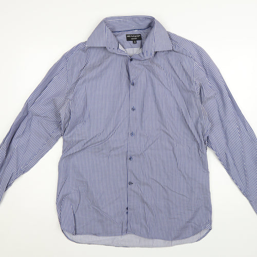 Marks and Spencer Autograph Blue Striped Non-Iron Cotton Shirt 16.5in Men's Regular Fit