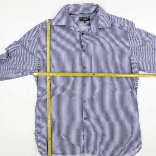 Marks and Spencer Autograph Blue Striped Non-Iron Cotton Shirt 16.5in Men's Regular Fit