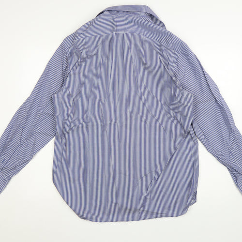 Marks and Spencer Autograph Blue Striped Non-Iron Cotton Shirt 16.5in Men's Regular Fit