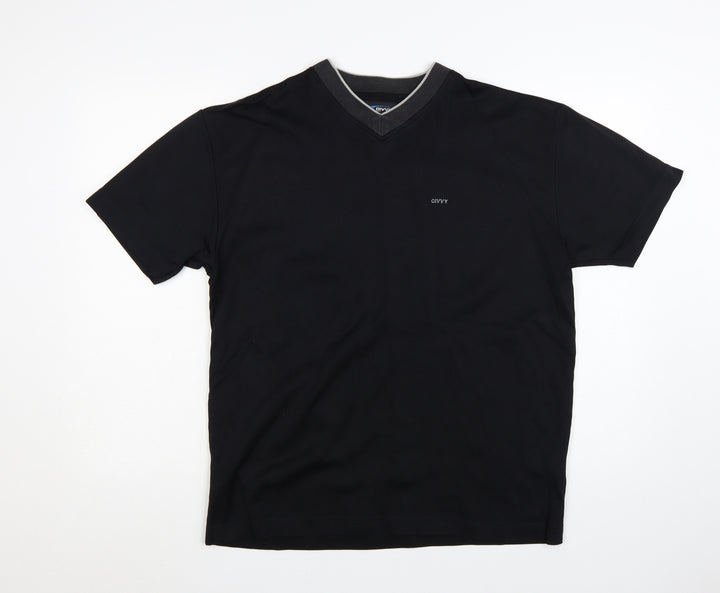 Civvy Men's Black V-Neck Short Sleeve Cotton Blend T-Shirt Size M