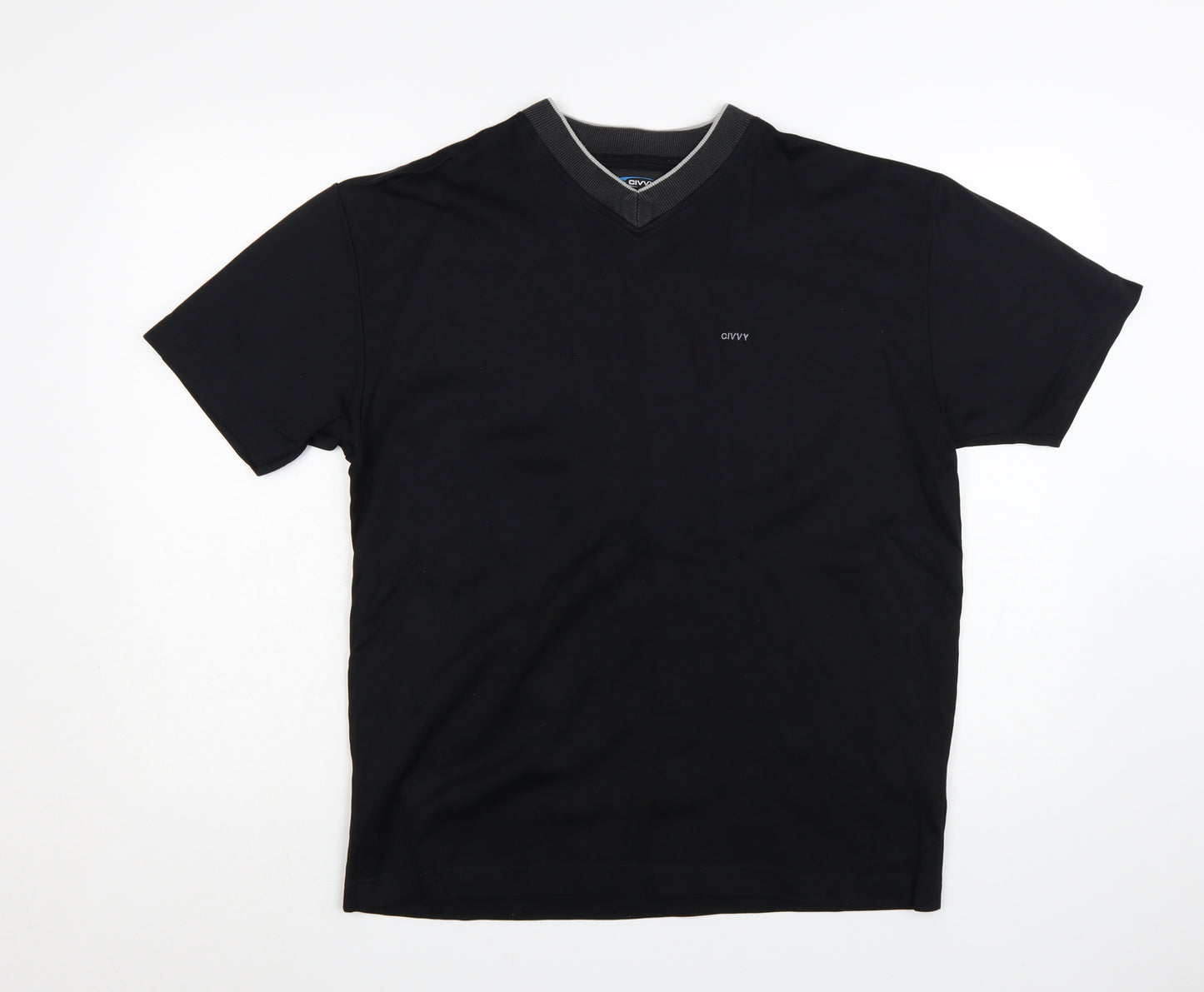 Civvy Men's Black V-Neck Short Sleeve Cotton Blend T-Shirt Size M