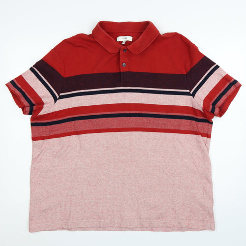 Marks and Spencer Men's Red Striped 2XL Cotton Polo Shirt
