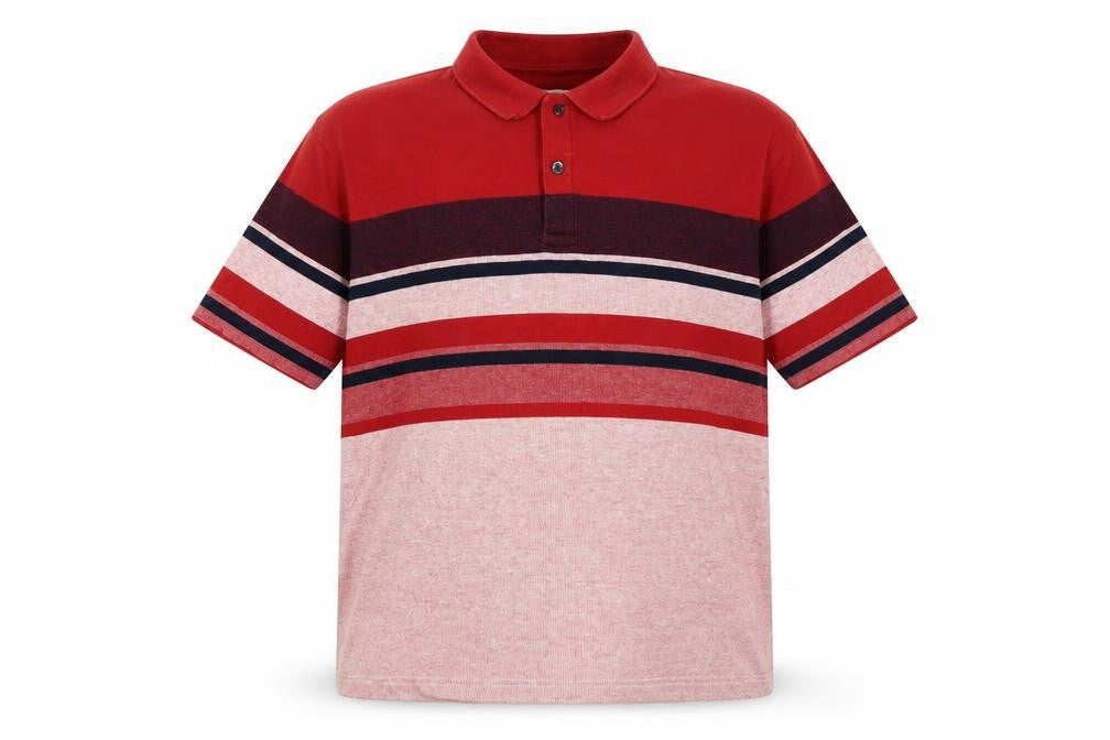Marks and Spencer Men's Red Striped 2XL Cotton Polo Shirt