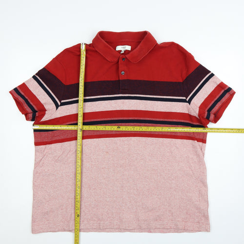 Marks and Spencer Men's Red Striped 2XL Cotton Polo Shirt