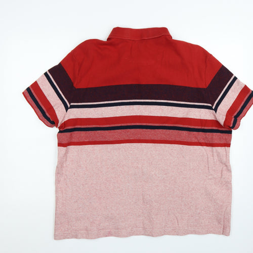 Marks and Spencer Men's Red Striped 2XL Cotton Polo Shirt