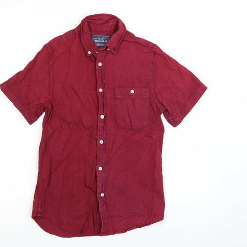 Topman Men's Red Short Sleeve Classic Fit Cotton Button-Up Shirt S