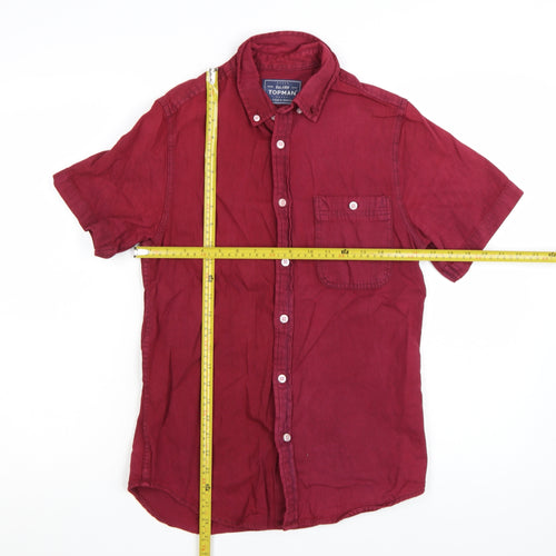Topman Men's Red Short Sleeve Classic Fit Cotton Button-Up Shirt S
