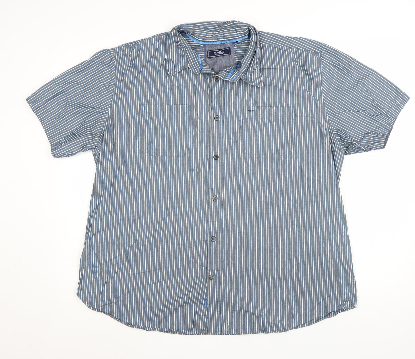 Maine New England Men's Blue Striped Cotton Short Sleeve Shirt XL