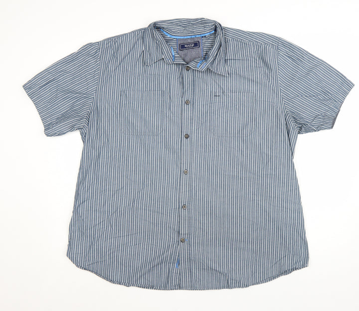 Maine New England Men's Blue Striped Cotton Short Sleeve Shirt XL