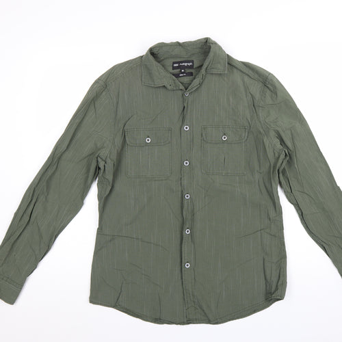 Marks and Spencer Autograph Men's Green Slim Fit Cotton Button-Up Shirt M