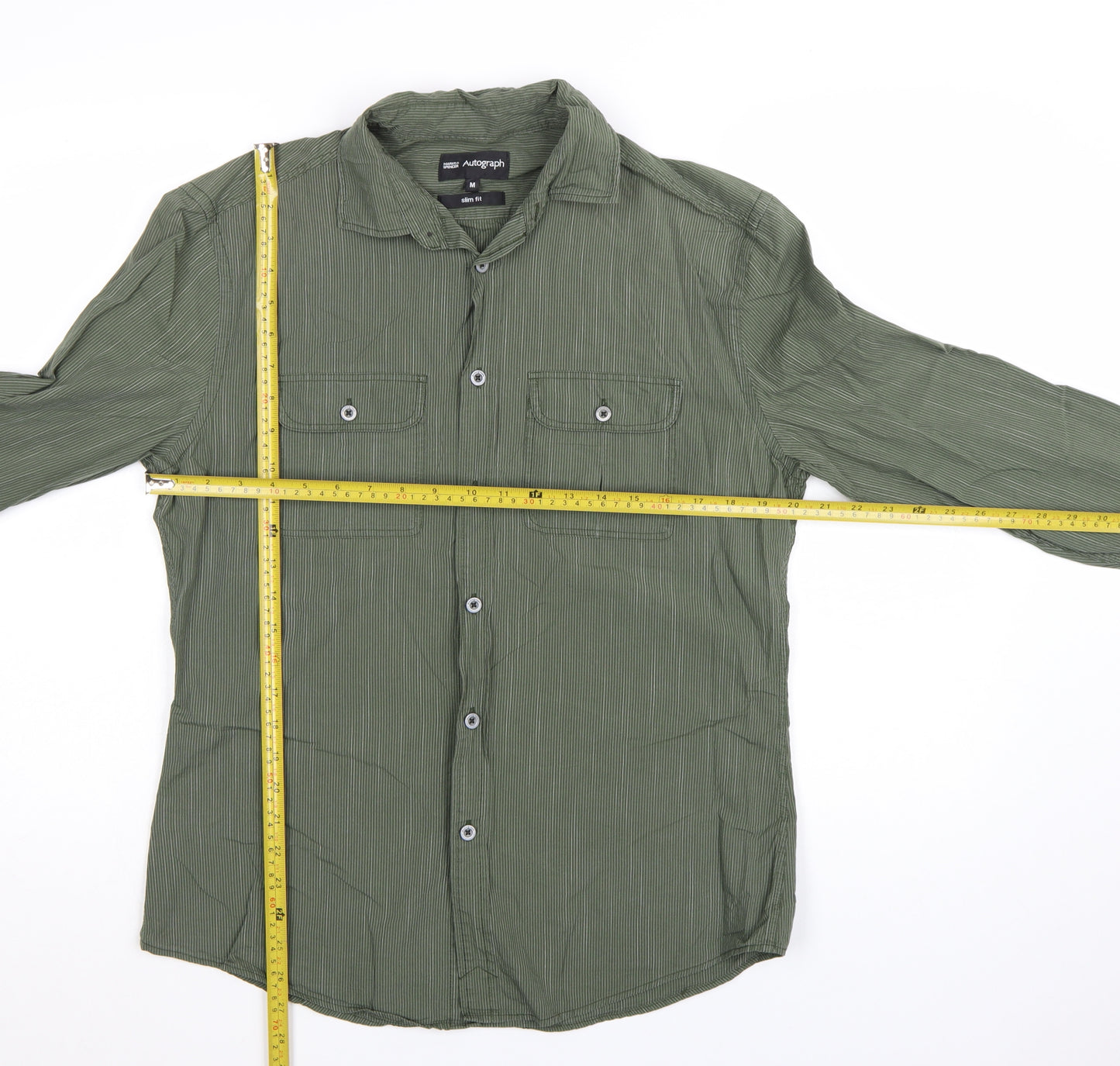 Marks and Spencer Autograph Men's Green Slim Fit Cotton Button-Up Shirt M