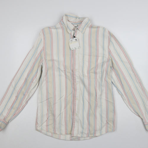 Zara Men's Multicoloured Striped Relaxed Fit Cotton Long Sleeve Shirt Size S