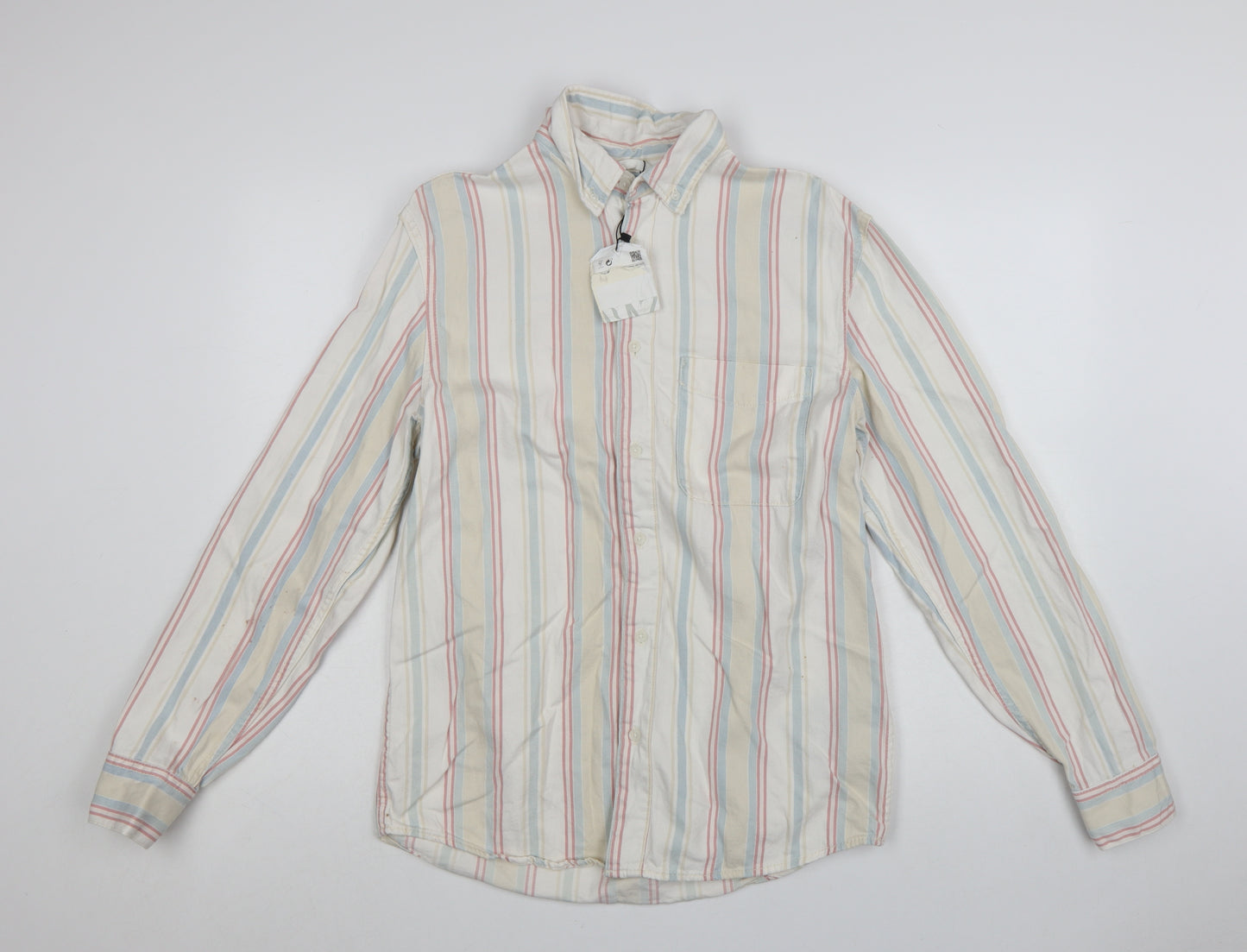 Zara Men's Multicoloured Striped Relaxed Fit Cotton Long Sleeve Shirt Size S