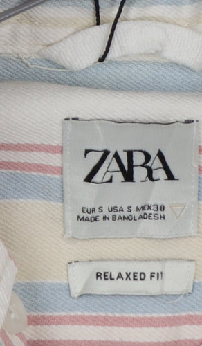 Zara Men's Multicoloured Striped Relaxed Fit Cotton Long Sleeve Shirt Size S