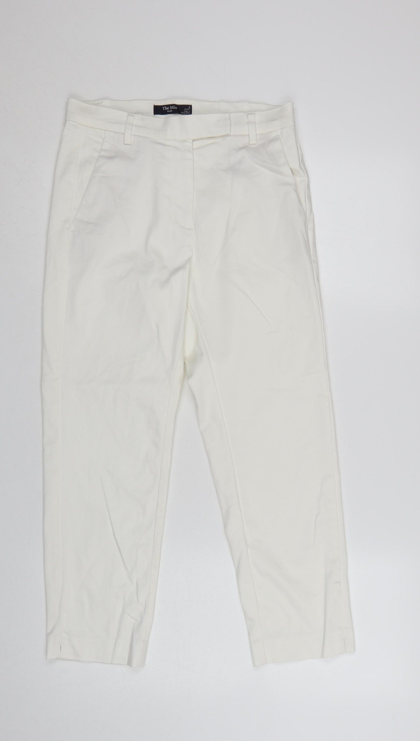 Marks and Spencer The Mia Slim White Cotton Blend Women's Trousers Size 8 Short
