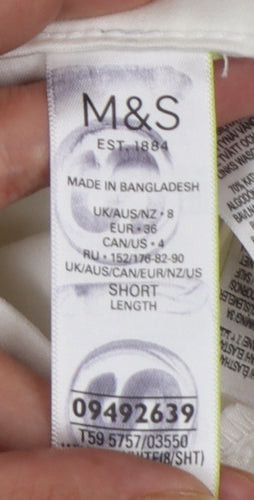 Marks and Spencer The Mia Slim White Cotton Blend Women's Trousers Size 8 Short
