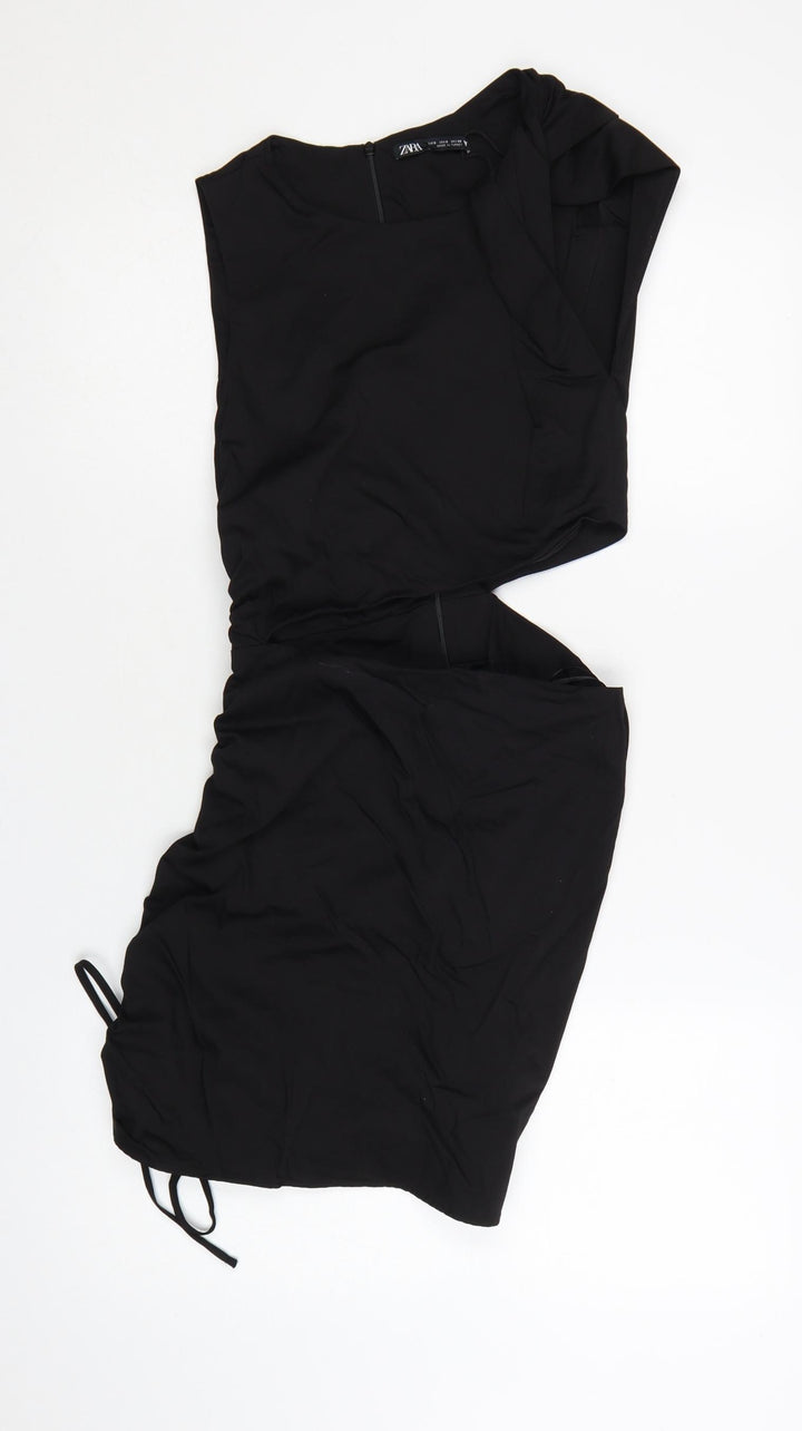 Zara Women Black Sleeveless Cut Out Bodycon Mini Dress S