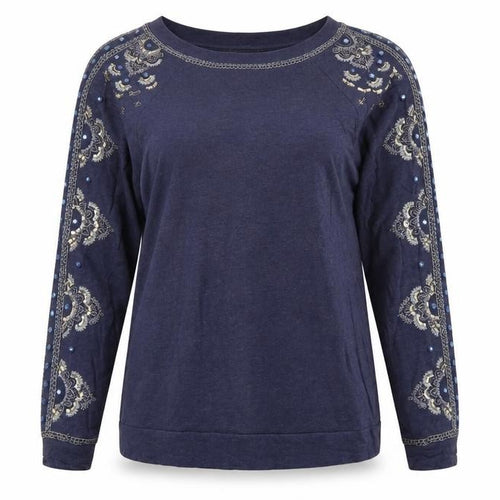 Monsoon Women Blue Embellished Long Sleeve T-Shirt Size S