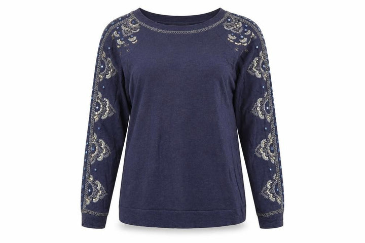Monsoon Women Blue Embellished Long Sleeve T-Shirt Size S
