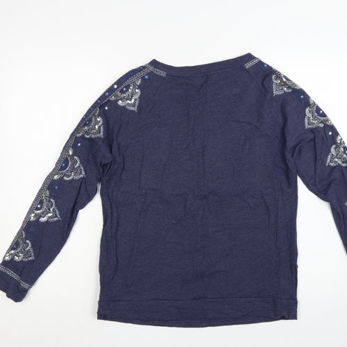 Monsoon Women Blue Embellished Long Sleeve T-Shirt Size S