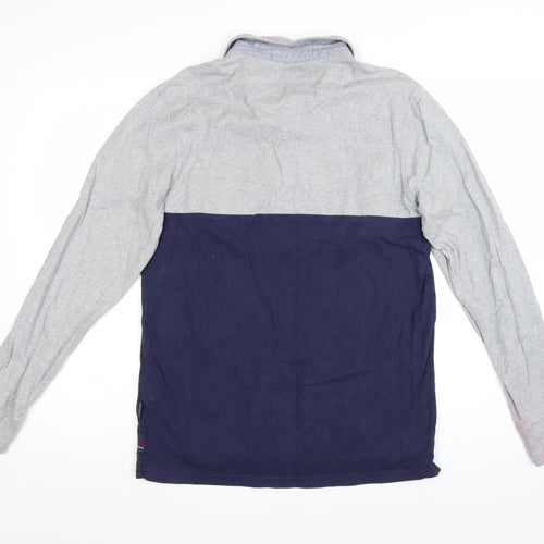 Beverly Hills Polo Club Men's Grey Navy Long Sleeve Polo Shirt Size L