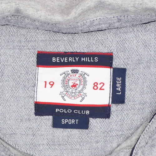 Beverly Hills Polo Club Men's Grey Navy Long Sleeve Polo Shirt Size L