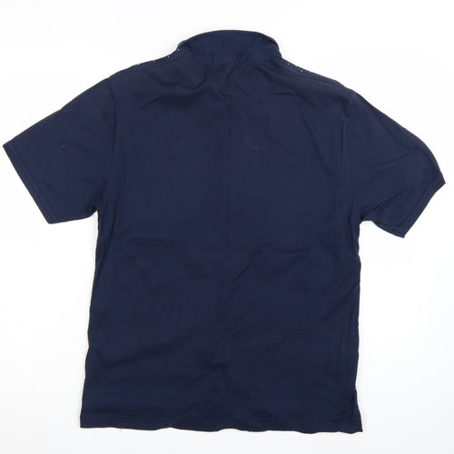 Farah Vintage Men's Blue Geometric Cotton Short Sleeve Polo Shirt XL
