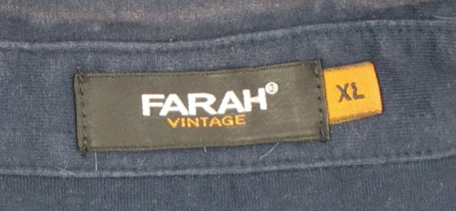 Farah Vintage Men's Blue Geometric Cotton Short Sleeve Polo Shirt XL