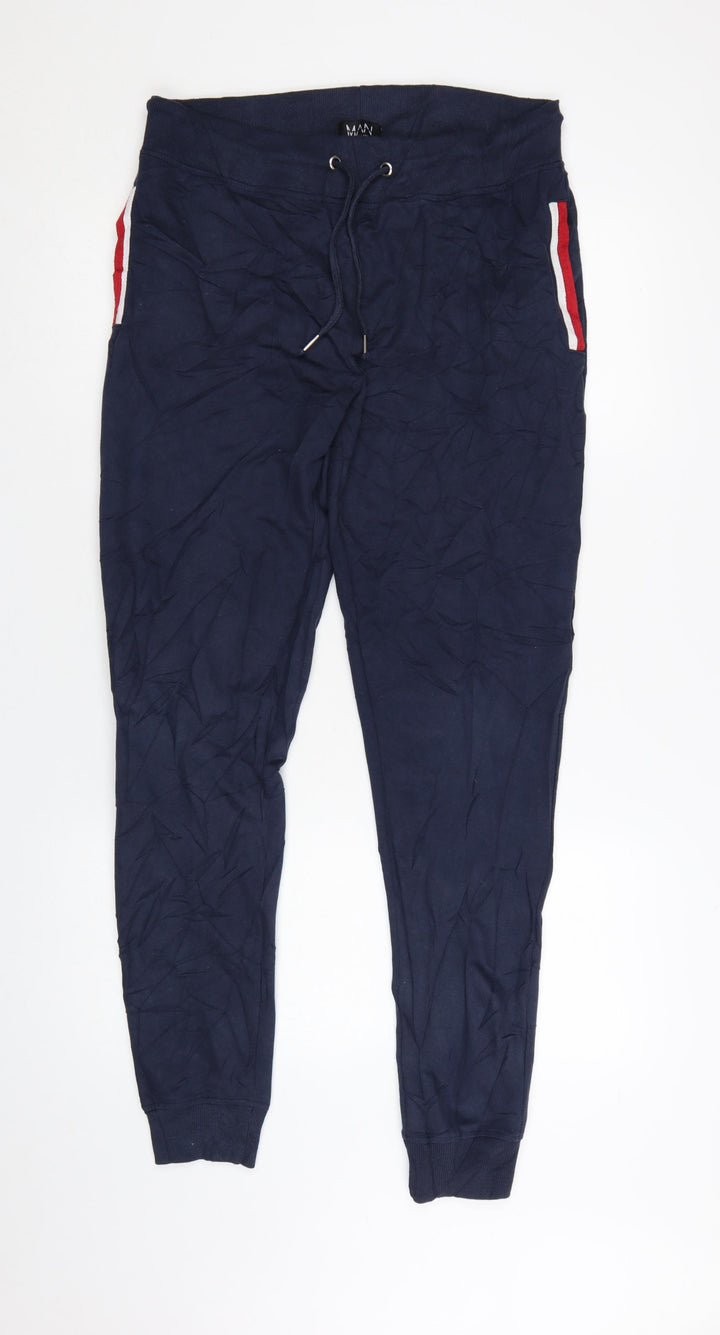 boohooMAN Men's Blue Jogger Trousers L Regular Fit Elastic Waist