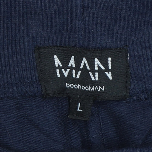 boohooMAN Men's Blue Jogger Trousers L Regular Fit Elastic Waist