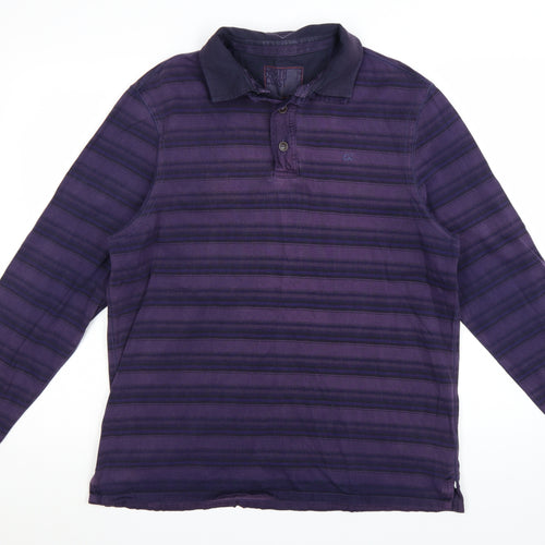 Marks and Spencer Men's Purple Striped Long Sleeve Polo Shirt Size L
