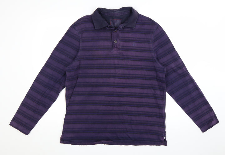 Marks and Spencer Men's Purple Striped Long Sleeve Polo Shirt Size L